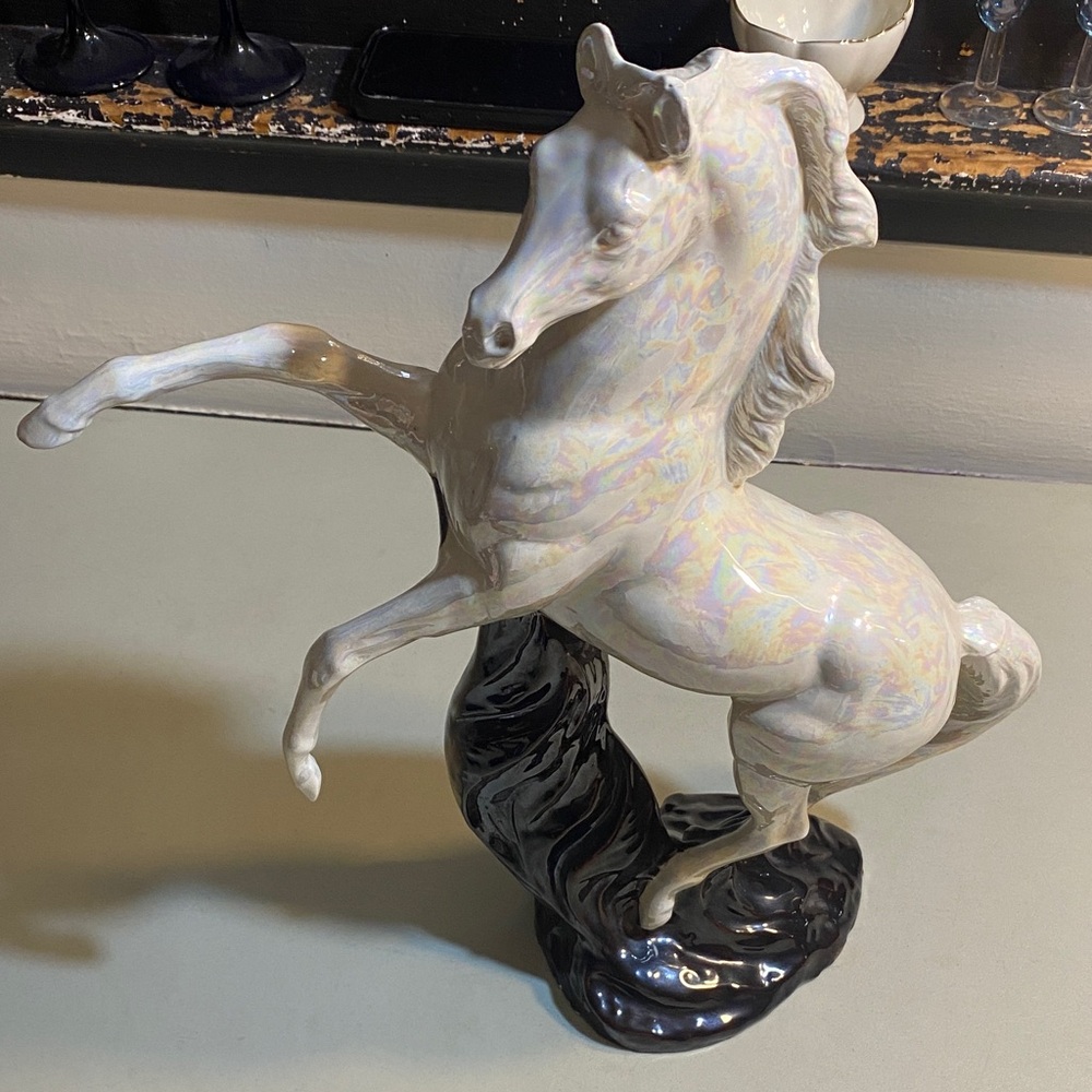 Iridescent White Ceramic Horse Figurine - Decorative Home Art